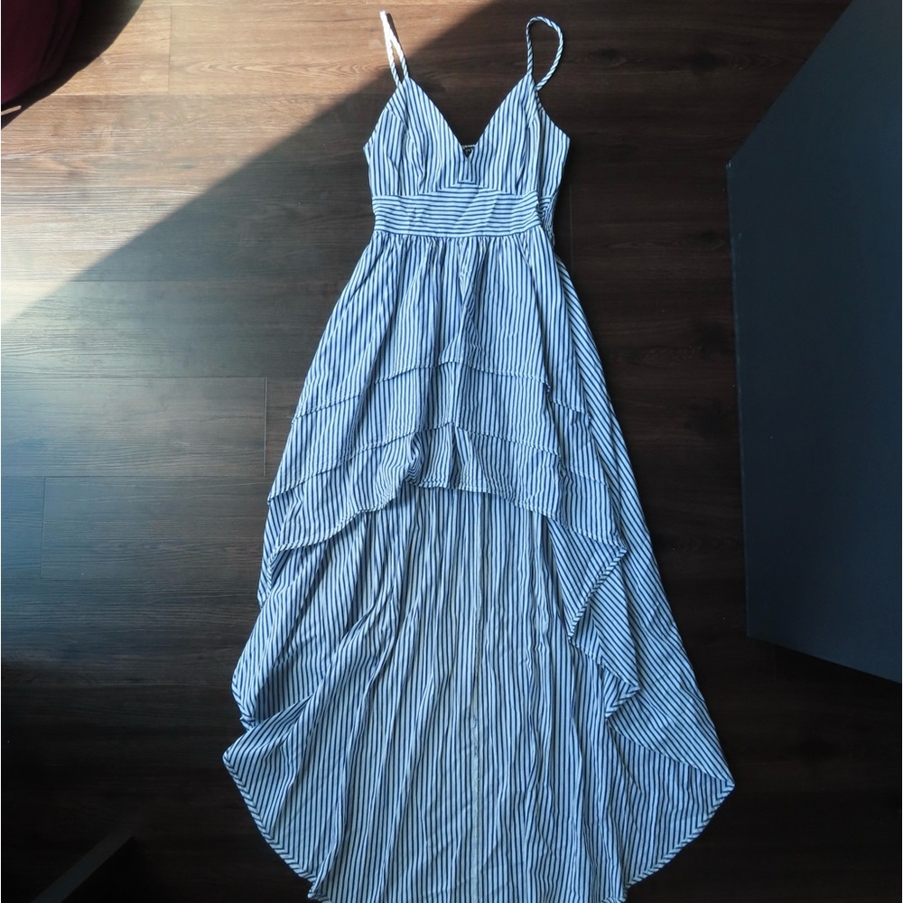 Privy Blue and White Striped High Low Dress